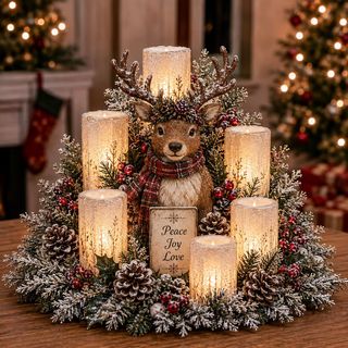 Reindeer Christmas Lighted Centerpiece